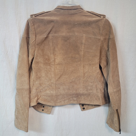 Brown Genuine Suede Leather Crop Moto Jacket Lined, American Rag Women’s Small - Picture 7 of 10